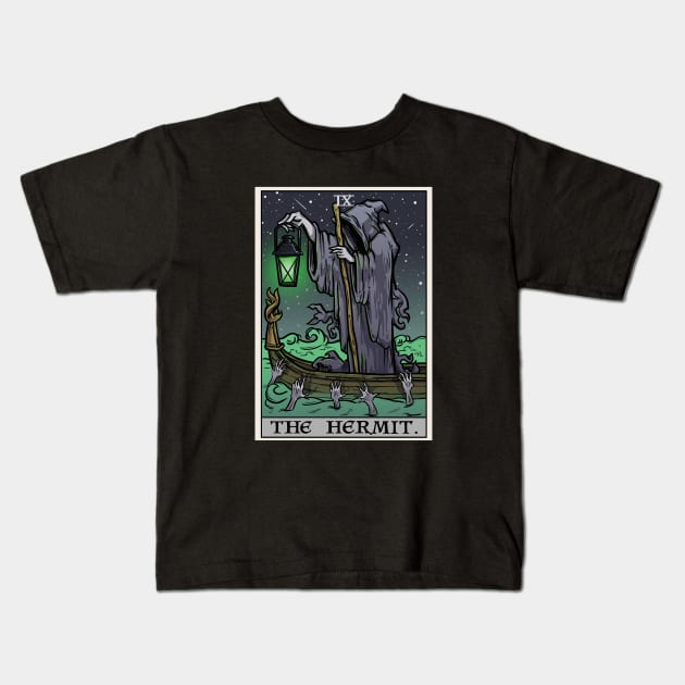 The Hermit Tarot Card Gothic Halloween Psychopomp Grim Reaper Angel of Death Kids T-Shirt by TheGhoulishGarb